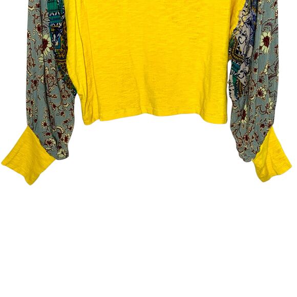 Umgee M Womens Mixed Media Floral Sleeve Top Butter Yellow - Picture 5 of 8